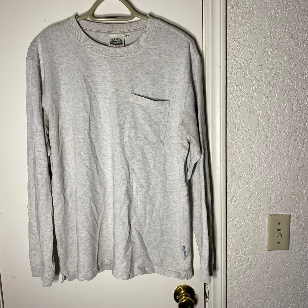 Beardedgoat Mens Long Sleeve Pocket T-Shirt Light Grey Heather Cotton Size M
